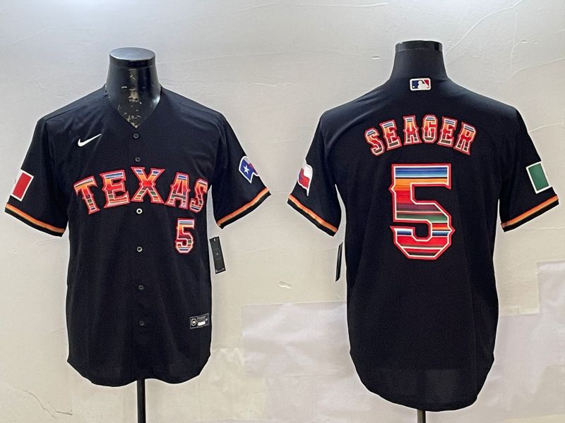 Men Texas Rangers #5 Seager Black Fashion Game 2025 Nike MLB Jersey style 1